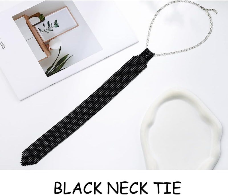 Bmirth Sequins Neck Tie Black Sequins Strands Necklace Gothic Long Neck Tie Jewelry for Party Prom Daily - Image 4